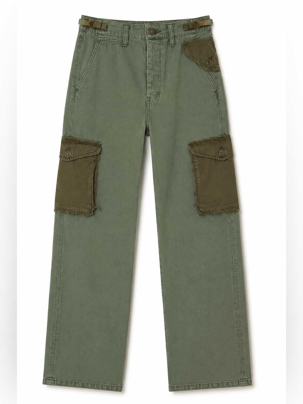 MOTHER Olive Green Cargo Pants with Dark Pocket Panels